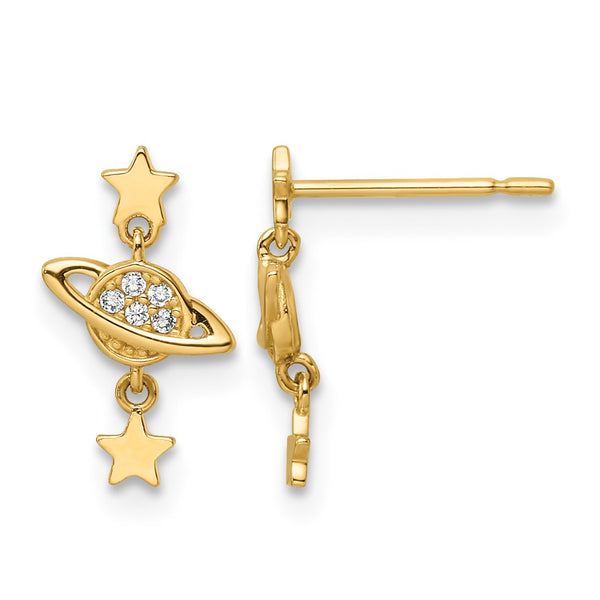 14k CZ Saturn & Stars Dangle Post Earrings - Birthstone Company