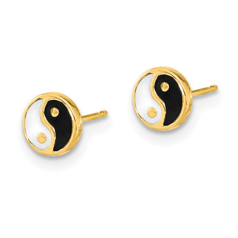 14K Gold Black/White Enamel Yin and Yang Post Earrings - Birthstone Company