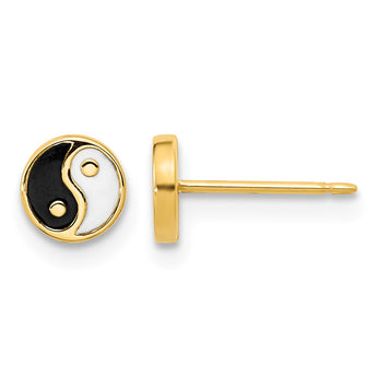 14K Gold Black/White Enamel Yin and Yang Post Earrings - Birthstone Company
