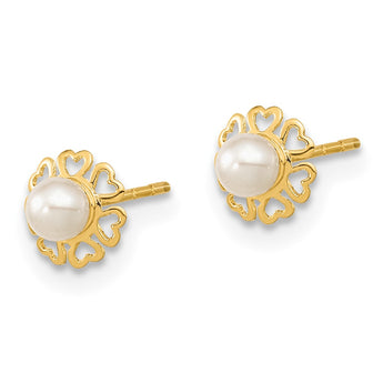 14K Polished Small Heart Petals with FW Cultured Pear Post Earrings - Birthstone Company