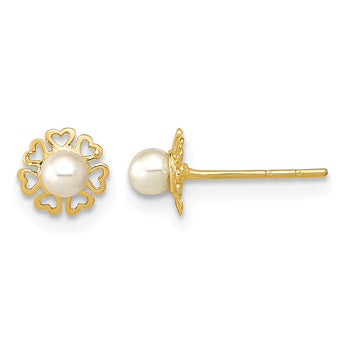 14K Polished Small Heart Petals with FW Cultured Pear Post Earrings - Birthstone Company