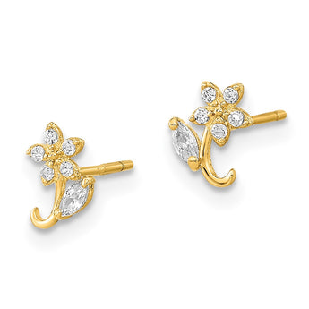 14K Polished Flower CZ Post Earrings - Birthstone Company
