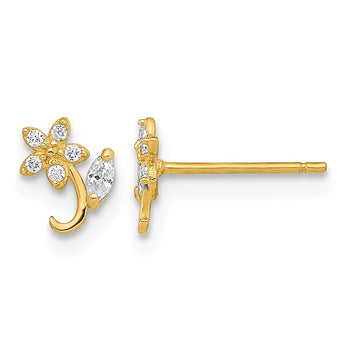 14K Polished Flower CZ Post Earrings - Birthstone Company