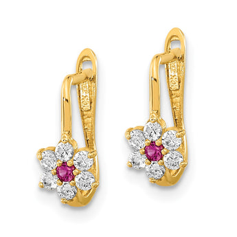 14K Polished Red and White CZ Flower Hoop Earrings - Birthstone Company