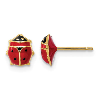 14k Polished Enameled Medium Ladybug Post Earrings - Birthstone Company