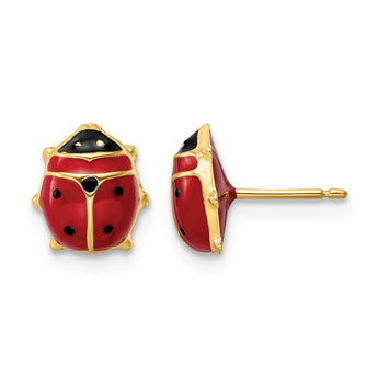14k Polished Enameled Large Ladybug Post Earrings - Birthstone Company