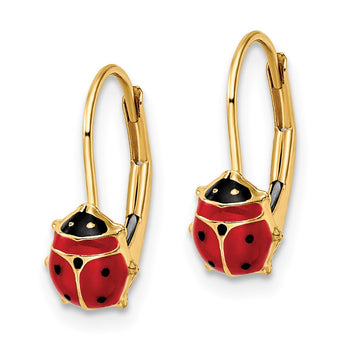 14k Polished Enameled Ladybug Leverback Earrings - Birthstone Company