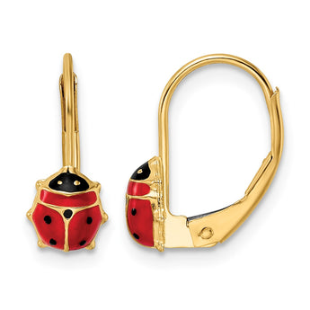 14k Polished Enameled Ladybug Leverback Earrings - Birthstone Company