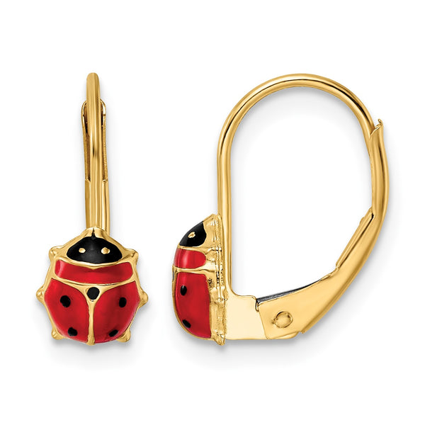 14k Polished Enameled Ladybug Leverback Earrings - Birthstone Company