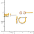 14K Butterfly FW Cultured Pearl and Hoop 3 Pair Earrings Set - Birthstone Company