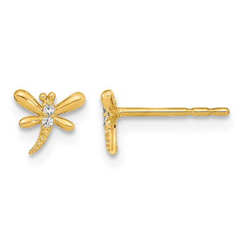 14K Polished Dragonfly with CZ Post Earrings - Birthstone Company