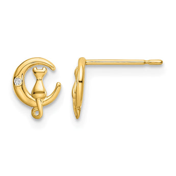 14k CZ Cat on the Moon Post Earrings - Birthstone Company