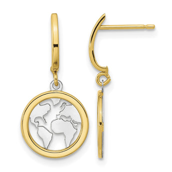 14K Polished White Rhodium Earth Dangle Earrings - Birthstone Company