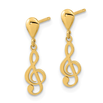 14K Polished Treble Clef Dangle Earrings - Birthstone Company