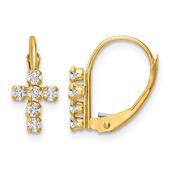 14k CZ Polished Leverback Cross Earrings - Birthstone Company