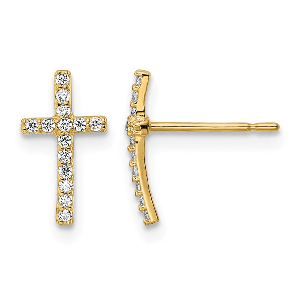 14k CZ Cross Post Earrings - Birthstone Company