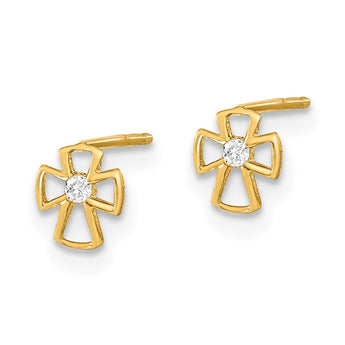 14K Polished Set of Ball Post Cross and CZ Bezel 3 Pair Earrings Set - Birthstone Company