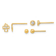 14K Polished Set of Ball Post Cross and CZ Bezel 3 Pair Earrings Set - Birthstone Company