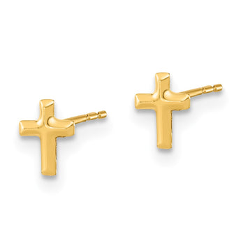 14K Polished Set of Ball Post CZ Flowers and Cross 3 Pair Earrings Set - Birthstone Company