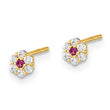 14K Polished Set of Ball Post CZ Flowers and Cross 3 Pair Earrings Set - Birthstone Company