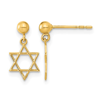 14K Polished Star of David Post Dangle Earrings - Birthstone Company
