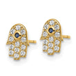 14k CZ & Blue Glass Stone Hamsa Post Earrings - Birthstone Company