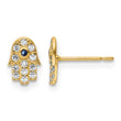 14k CZ & Blue Glass Stone Hamsa Post Earrings - Birthstone Company