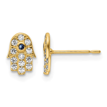 14k CZ & Blue Glass Stone Hamsa Post Earrings - Birthstone Company