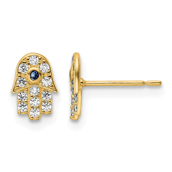 14k CZ & Blue Glass Stone Hamsa Post Earrings - Birthstone Company