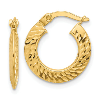 14K Polished and Diamond-cut Knife Edge Hoop Earrings