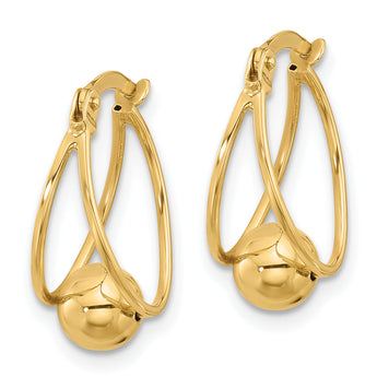 14K Polished Double Row with Ball Hoop Earrings