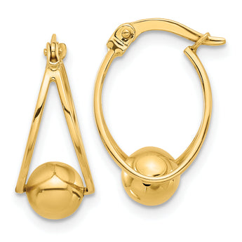 14K Polished Double Row with Ball Hoop Earrings