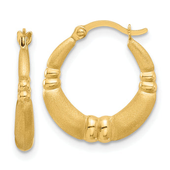 14K Polished and Satin Hoop Earrings