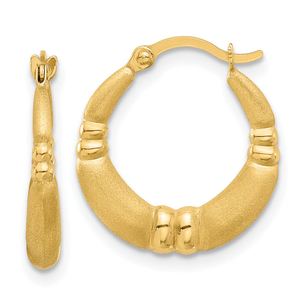 14K Polished and Satin Hoop Earrings