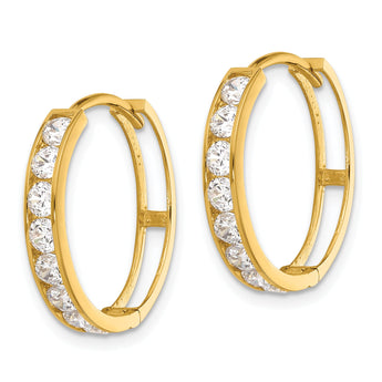 14k Polished CZ 4x20mm Huggie Hoop Earrings