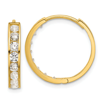 14k Polished CZ 4x20mm Huggie Hoop Earrings