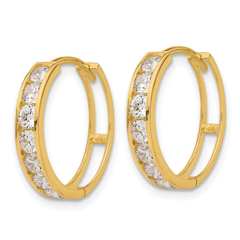 14k Polished CZ 4x18mm Huggie Hoop Earrings