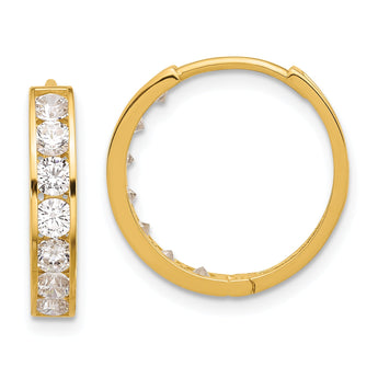 14k Polished CZ 4x18mm Huggie Hoop Earrings