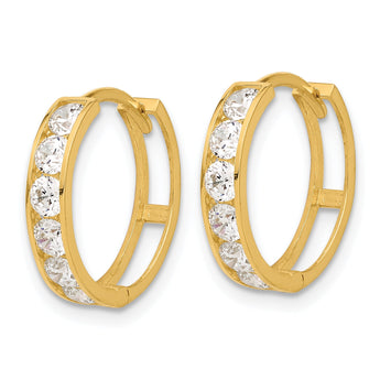 14k Polished CZ 4x16mm Huggie Hoop Earrings