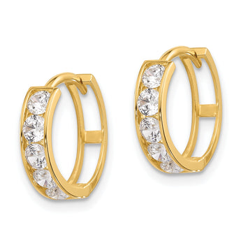 14k Polished CZ 4x14mm Huggie Hoop Earrings