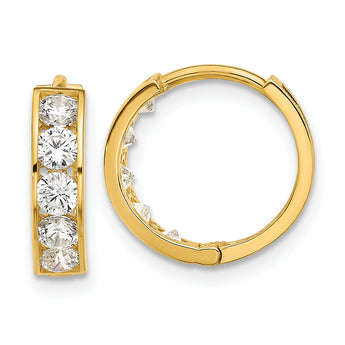 14k Polished CZ 4x14mm Huggie Hoop Earrings