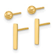 14K Polished 3mm Ball and Bar Earring Set - Birthstone Company