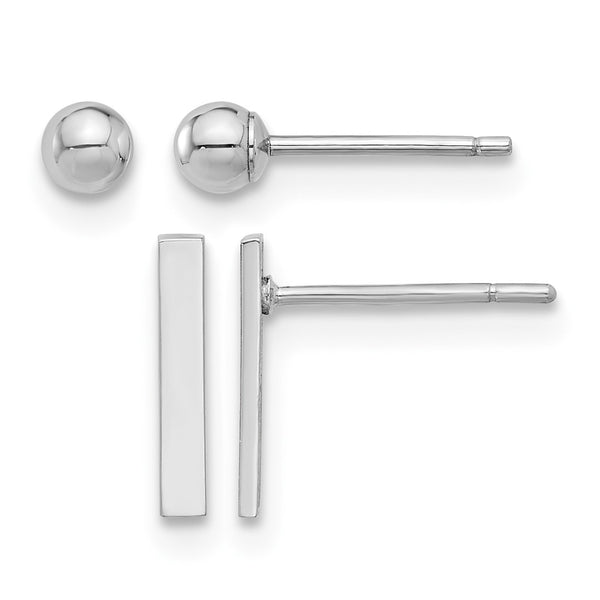 14K White Gold Polished 3mm Ball and Bar Earring Set - Birthstone Company