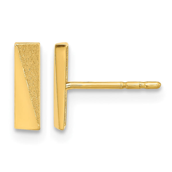 14K Polished and Satin Bar Post Earrings - Birthstone Company