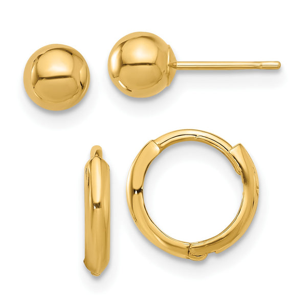 14K Polished 5mm Ball and Hinged Hoop Earring Set - Birthstone Company