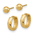 14K Polished 4mm Ball and Diamond Cut Hoop Set - Birthstone Company