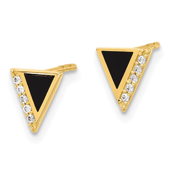 14K CZ Black Epoxy Triangle Post Earrings - Birthstone Company