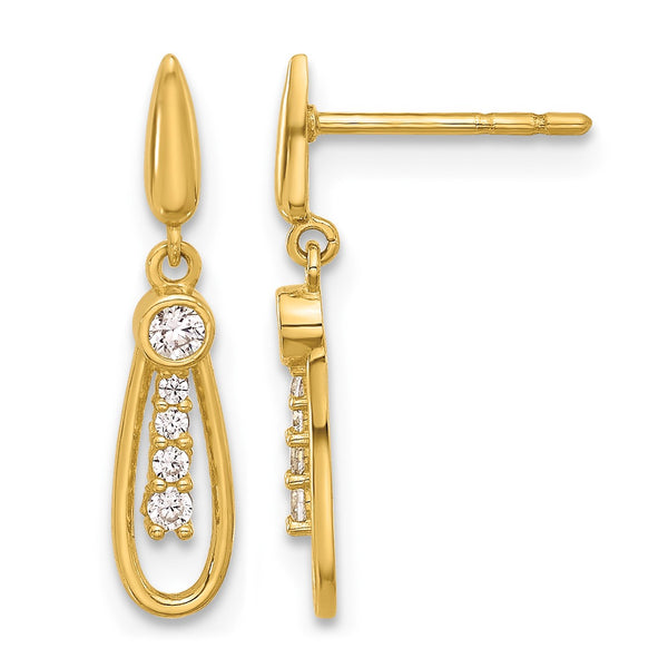 14K Polished Teardrop CZ Post Dangle Earrings - Birthstone Company