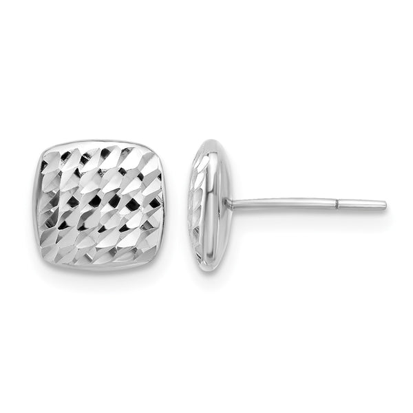 14K White Gold Diamond Cut Square Post Earrings - Birthstone Company