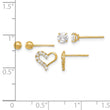 14K Polished CZ Ball and Heart Post Earring Set - Birthstone Company